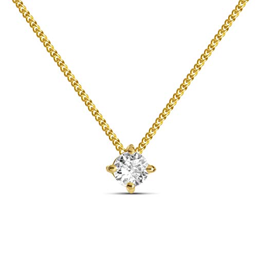 MIORE Kette Damen 0.15 Ct Diamant Halskette mit Anhänger Solitär Diamant Brillant Kette aus Gelbgold 14 Karat / 585 Gold, Halsschmuck 45 cm lang von MIORE