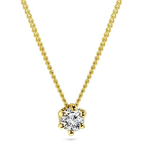 MIORE Kette Damen 0.15 Ct Diamant Halskette mit Anhänger Solitär Diamant Brillant Kette aus Gelbgold 14 Karat / 585 Gold, Halsschmuck 45 cm lang von MIORE