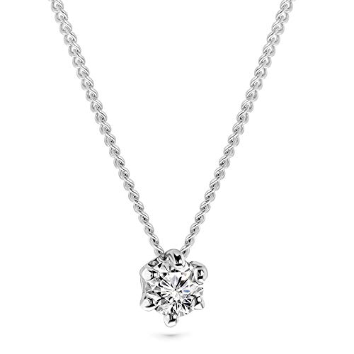 MIORE Kette Damen 0.15 Ct Diamant Halskette mit Anhänger Solitär Diamant Brillant Kette aus Weißgold 14 Karat / 585 Gold, Halsschmuck 45 cm lang von MIORE