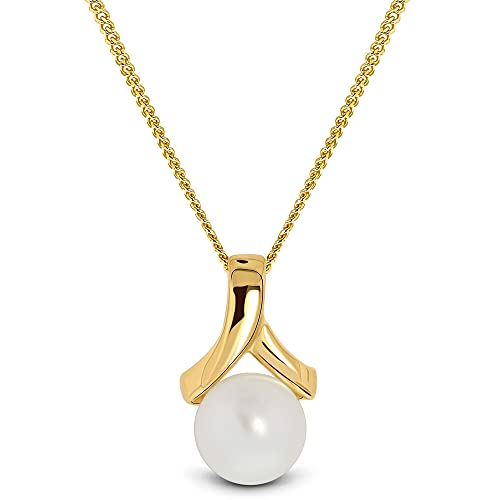Miore – Kette mit Perlen-Anhänger aus 9 Karat Gelbgold (375) – filigrane Gold Halskette Damen mit weißer Süßwasserperle 7.5mm – Goldkette in hochwertiger Schmuckschachtel zum Verschenken (45 cm) von MIORE