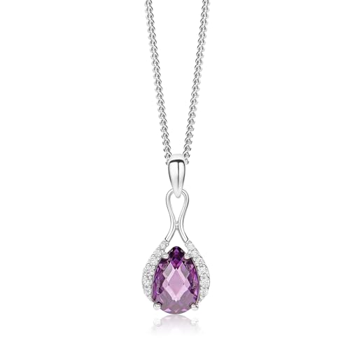 Miore Kette - Halskette Damen Kette Silberfarbig 925 Sterling Silber Rundschliff Zirkonia Steinchen mit Amethyst 45 cm von MIORE