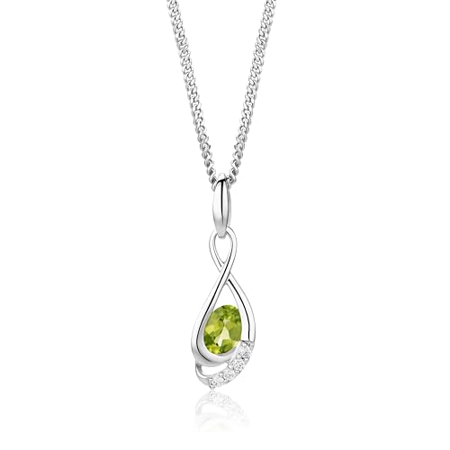 Miore Kette - Halskette Damen Kette Silberfarbig 925 Sterling Silber Rundschliff Zirkonia Steinchen mit Peridot 45 cm von MIORE