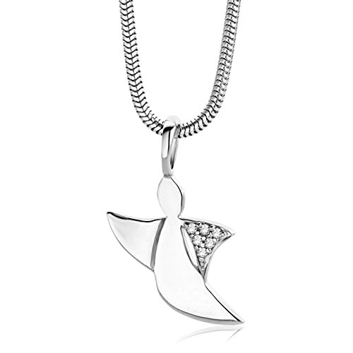 Miore Kette - Halskette Damen Kette Silberfarbig 925 Sterling Silber mit Engel mit Rundschliff Zirkonia Steinchen 45 cm von MIORE