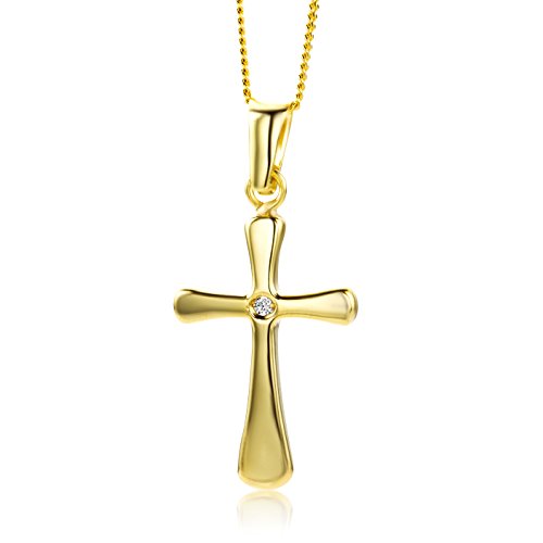 MIORE Kette - Halskette Damen Kette mit Kreuz Gelbgold 9 Karat / 375 Gold Diamant Brilliant 45 cm von MIORE