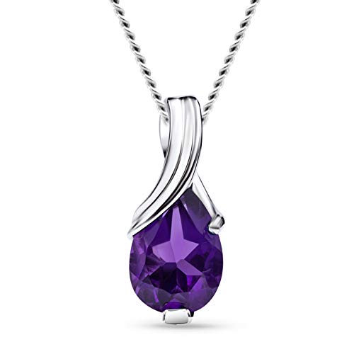 MIORE – Gold Kette Damen mit 0.65 Ct Amethyst in Tropfen-Form – filigrane Halskette aus 9 Karat Weißgold (375) mit violettem Edelstein Anhänger – Goldkette mit Schmuckbox zum Verschenken (45 cm) von MIORE