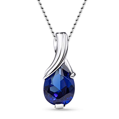 MIORE – Gold Kette Damen mit 0.89 Ct Saphir in Tropfen-Form – filigrane Halskette aus 9 Karat Weißgold (375) mit blauem Edelstein Anhänger – Goldkette mit Schmuckbox zum Verschenken (45 cm) von MIORE