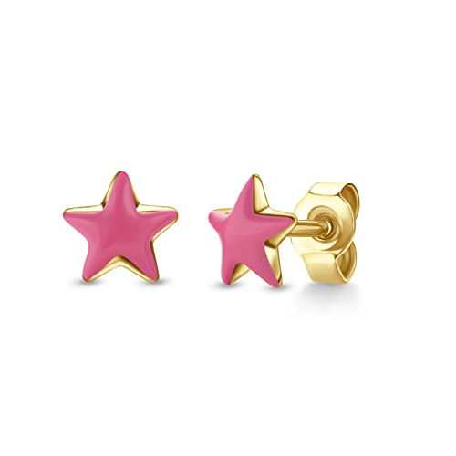 Miore Kinderschmuck Ohrstecker rosa Stern Ohrringe aus Gelbgold 9 Karat /375 Gold 6 x 6 mm von MIORE