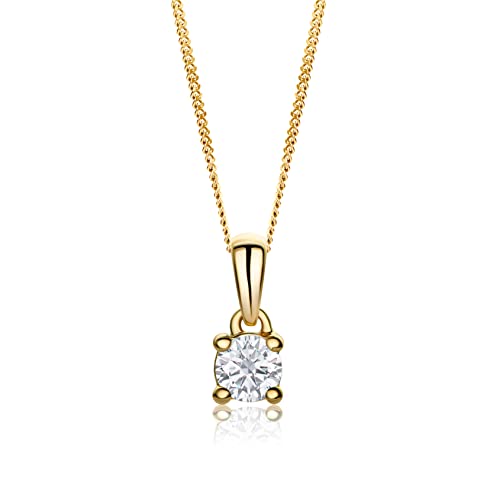 MIORE Diamant Schmuck Damen Halskette mit Anhänger 0,20 Ct Solitär Diamant Klassische Kette aus Gelbgold 14 karat / 585 Gold, 45 cm lang von MIORE