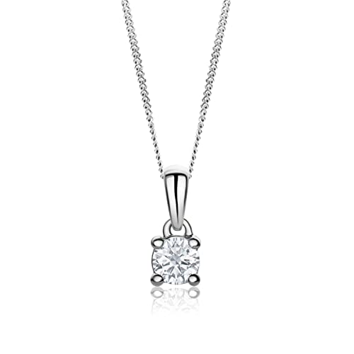 MIORE Diamant Schmuck Damen Halskette mit Anhänger 0,20 Ct Solitär Diamant Klassische Kette aus Weißgold 14 karat / 585 Gold, 45 cm lang von MIORE