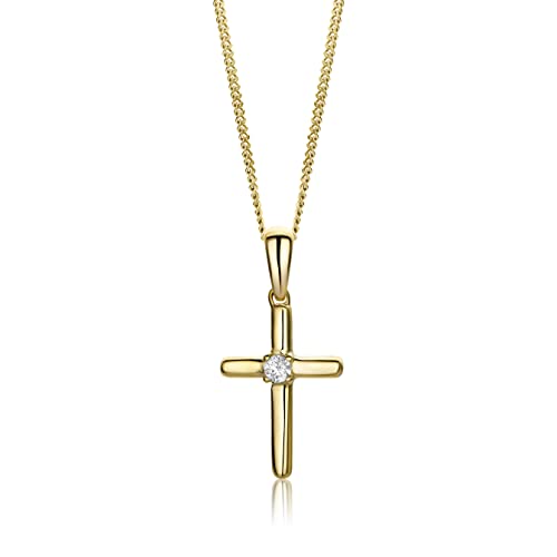 MIORE Diamant Schmuck Damen Kreuz Halskette mit Kreuzanhänger 0,03 Ct Solitär Diamant in Krappenfassung Klassische Kette aus Gelbgold 9 karat / 375 Gold, 45 cm lang MIORE Diamant Schmuck Damen Kreuz Halskette mit Kreuzanhänger 0,03 Ct Solitär Diamant in Krappenfassung Klassische Kette aus Gelbgold 9 karat / 375 Gold, 45 cm lang von MIORE