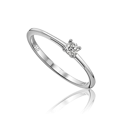 Miore Diamant Schmuck Damen Solitär Verlobungsring mit 0.10 Ct Diamant Ring aus Weißgold 14 Karat (585) Gold von MIORE