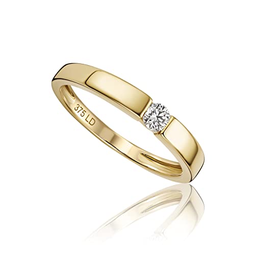 Miore Diamant Schmuck Damen Solitär Verlobungsring mit 0.10 Ct Diamant Spannring aus Gelbgold 9 Karat (375) Gold von MIORE