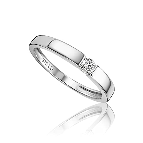 Miore Diamant Schmuck Damen Solitär Verlobungsring mit 0.10 Ct Diamant Spannring aus Weißgold 9 Karat (375) Gold von MIORE