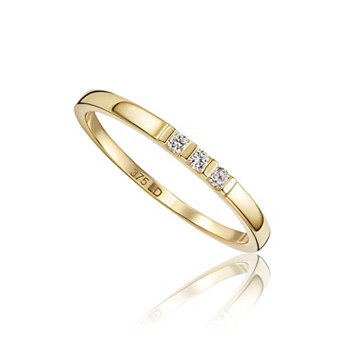 MIORE Diamant Schmuck Damen Trilogie Verlobungsring mit 0,05 Ct Diamanten im Brillantschliff Ring aus Gelbgold 9 Karat (375) Gold von MIORE