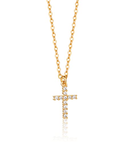 MIORE Mädchen Kette mit Kreuz Anhänger aus 9 Karat (375) Gelbgold und Zirkonia Steine, Religionssymbol, Kinderschmuck aus Gold 40 cm von MIORE