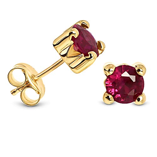 Miore Ohrring Damen runde Ohrstecker mit Edelstein/Geburtsstein Rubin in rot aus Gelbgold 9 Karat / 375 Gold, Ohrschmuck von MIORE