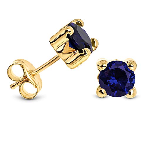 Miore Ohrring Damen runde Ohrstecker mit Edelstein/Geburtsstein Saphir in blau aus Gelbgold 9 Karat / 375 Gold, Ohrschmuck von MIORE