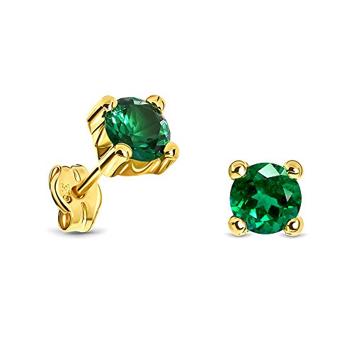 MIORE Schmuck, Ohrringe Damen, Ohrstecker Gold 375 9 Kt Gelbgold, Damenohrringe mit Smaragd Stein in Krappenfassung, goldene Ohrstecker Damen, Ohrschmuck von MIORE