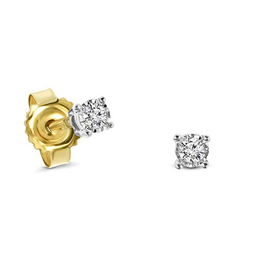 Miore Ohrringe Damen 0.05 Ct Solitär Diamant runde Ohrstecker aus Biclor Gelbgold und Weißgold 9 Karat / 375 Gold, Ohrschmuck von MIORE