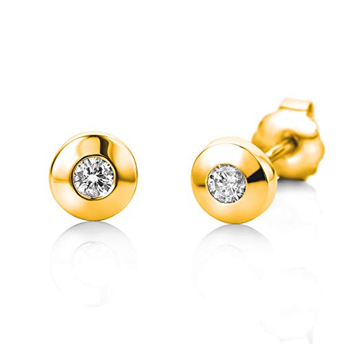 Miore Ohrringe Damen 0.08 Ct Solitär Diamant runde Ohrstecker aus Gelbgold- Weißgold 14 Karat- 585 Gold, Ohrschmuck (Gebgold) von MIORE