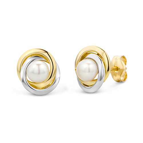 Miore Ohrringe Damen Bicolor Gelbgold / Weißgold 14 Karat / 585 Gold Ohrstecker Süßwasserperlen von MIORE