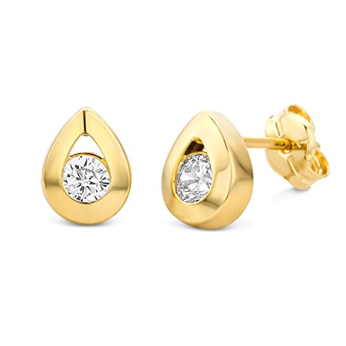 Miore Ohrringe Damen Gelbgold 14 Karat / 585 Gold Ohrstecker Rundschliff Zirkonia Steinchen von MIORE