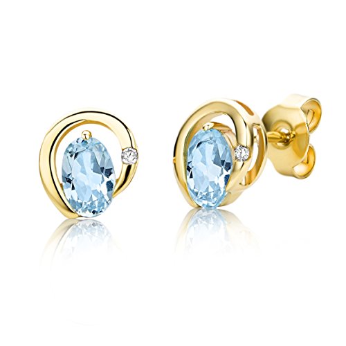 Miore Ohrringe Damen Gelbgold 9 Karat / 375 Gold Ohrstecker Blauer Topas mit Diamant Brillianten von MIORE