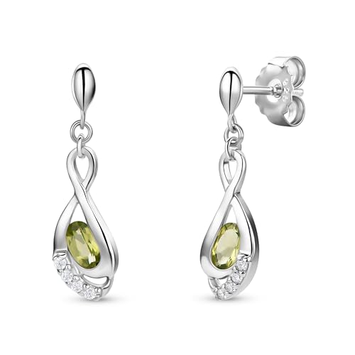 Miore Ohrringe Damen Hängend Silberfarbig 925 Sterling Silber Rundschliff Zirkonia Steinchen mit Peridot von MIORE