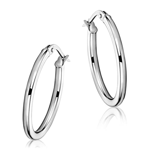 Miore Ohrringe Damen klassische Creolen aus Weißgold 9 Karat / 375 Gold, ovale Ohrschmuck 24 x 18 mm Miore Ohrringe Damen klassische Creolen aus Weißgold 9 Karat / 375 Gold, ovale Ohrschmuck 24 x 18 mm von MIORE