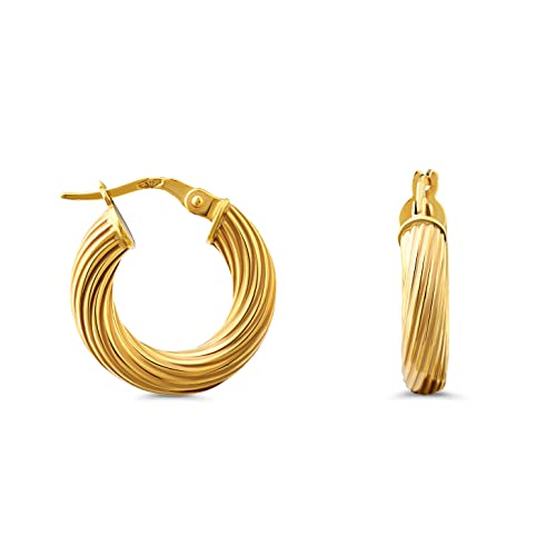 Miore Ohrringe Damen klassische glänzend gedrehte Creolen aus Gelbgold 9 Karat/ 375 Gold, Ohrschmuck 3.5x18mm von MIORE