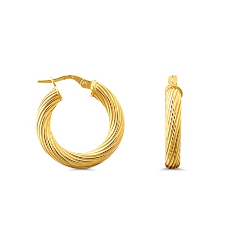 Miore Ohrringe Damen klassische glänzend gedrehte Creolen aus Gelbgold 9 Karat/ 375 Gold, Ohrschmuck 4x22mm von MIORE