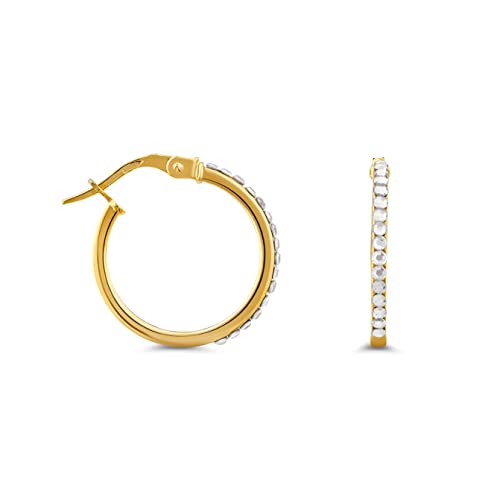 Miore Ohrringe Damen klassische glänzende Creolen mit Funkelnden Kristall Steinen Kreolen aus Gelbgold 9 Karat/ 375 Gold, Ohrschmuck 1.5x18.5mm von MIORE