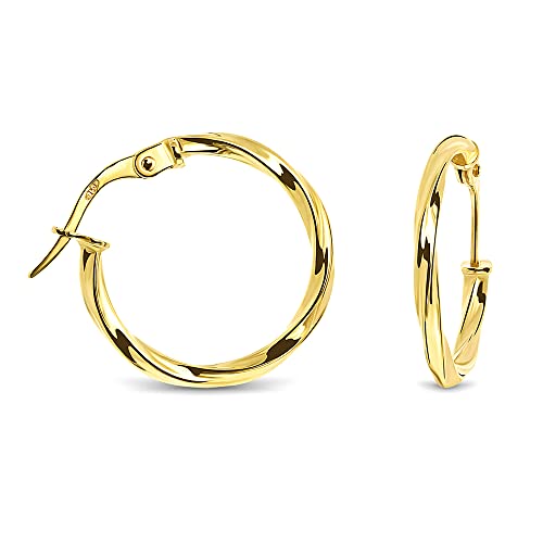 Miore - Ohrringe Gold 14 Karat Gelbgold (585) - Creolen hängend mit Klappbügel für Damen - Geschwungene Hoop Goldohrringe in hochwertiger Schmuckschachtel - Schmuck Damen zum Verschenken (18,5x2mm) von MIORE