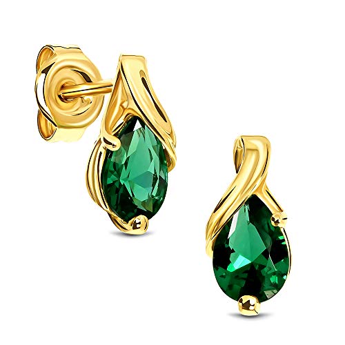 Miore Ohrringe Damen tropfen Ohrhänger mit Edelstein/Geburtsstein Smaragd in grün aus Gelbgold 9 Karat / 375 Gold, Ohrschmuck Miore Ohrringe Damen tropfen Ohrhänger mit Edelstein/Geburtsstein Smaragd in grün aus Gelbgold 9 Karat / 375 Gold, Ohrschmuck von MIORE