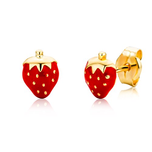 Miore Ohrringe Kinder Mädchen Gelbgold 18 Karat / 750 Gold Ohrstecker mit Erdbeeren von MIORE