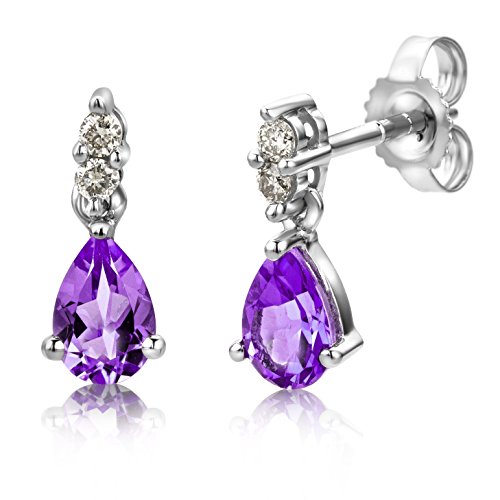 Miore Ohrstecker 9 Karat (375) Weissgold mit tropfenförmige Amethyst und Brillanten von MIORE