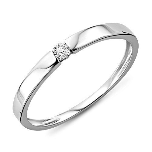 Miore Ring Damen 0.05 Ct Solitär Diamant Verlobungsring aus Weißgold/Gelbgold 9 Karat / 375 Gold, Schmuck (9 Karat (375) Weißgold, 60 (19.1)) von MIORE