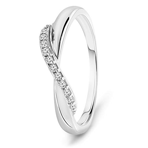 MIORE Ring Damen 0.08 Ct Diamant Unendlichkeit Infinity Ring aus Weißgold 9 Karat / 375 Gold, Schmuck mit Diamanten Brillanten von MIORE