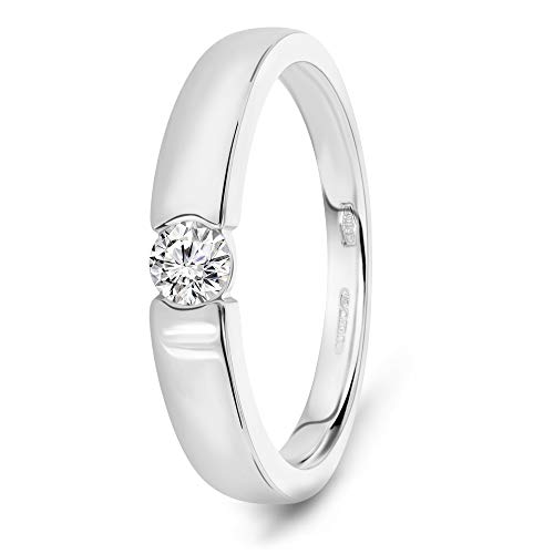 Miore Ring Damen 0.13 Ct Solitär Diamant Verlobungsring aus Weißgold 14 Karat / 585 Gold, Schmuck von MIORE