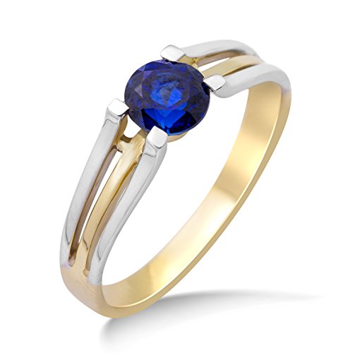 MIORE Ring Damen Bicolor Gelbgold/Weißgold 9 Karat / 375 Gold Solitär mit Blauer Saphir 0.65 ct von MIORE