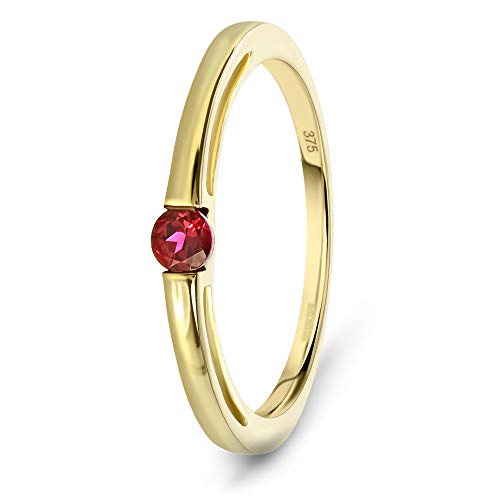 Miore Schmuck Damen Verlobungsring mit Edelstein/Geburtsstein Rubin in rot Ring aus Gelbgold 9 Karat/ 375 Gold von MIORE