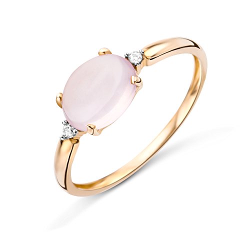 MIORE Ring Damen 0.02 Ct Diamant Verlobugnsring mit Edelstein/Geburtsstein Rosenquarz und 2 Diamanten Brillianten Ring aus Rosé Gold 9 Karat / 375 Gold von MIORE