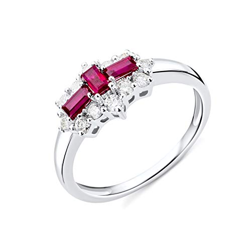 Miore Ring Damen Ruby und Diamant Verlobungsring Weißgold 9 Karat / 375 Gold mit roter Ruby 0.62 Ct und Diamanten Brillanten 0.35 Ct, Schmuck von MIORE