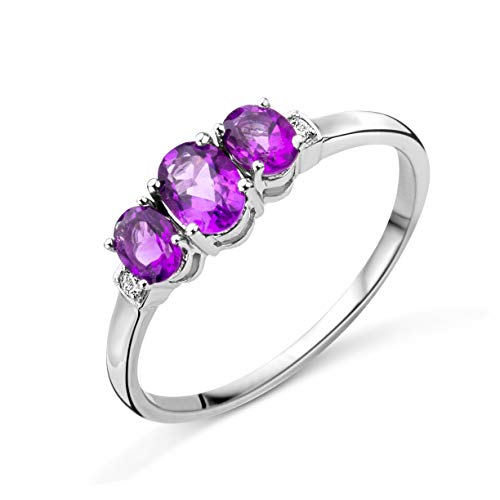 Miore Ring Damen Trilogy Amethyst Verlobungsring Weißgold 9 Karat / 375 Gold mit Edelstein lila Amehtyst 0.67 Ct und Diamanten Brillanten 0.02 Ct, Schmuck von MIORE