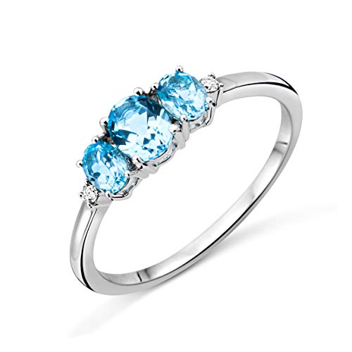 Miore Ring Damen Trilogy Topaz Verlobungsring Weißgold 9 Karat / 375 Gold mit Edelstein blauer Topaz 0.82 Ct und Diamanten Brillanten 0.02 Ct, Schmuck von MIORE