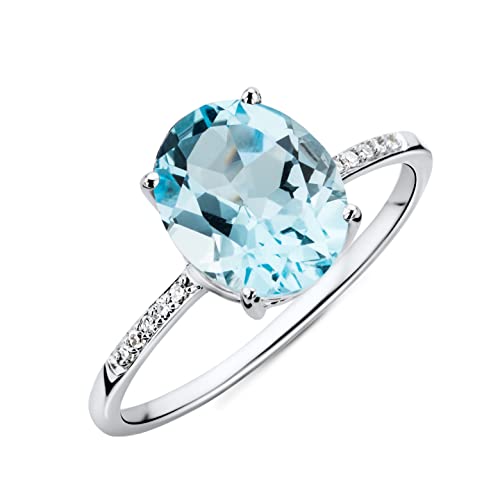 MIORE Ring Damen Weißgold 9 Karat / 375 Gold Blauer Topas mit Diamant Brillianten von MIORE
