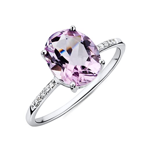 Miore Ring Damen Weißgold 9 Karat / 375 Gold Roser Amethyst mit Diamant Brillianten von MIORE