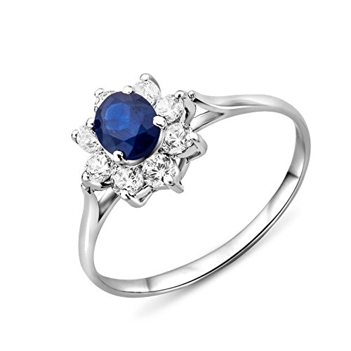 MIORE Ring Damen Weißgold 9 Karat / 375 Gold Saphir mit Rundschliff Zirkonia Steinchen von MIORE