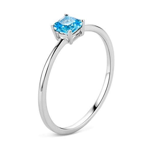 MIORE Ring Damen Weißgold 9 Karat / 375 Gold Solitär Blauer Topas von MIORE