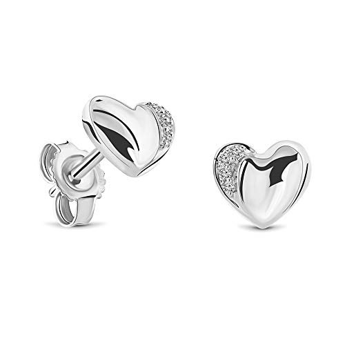 Miore Schmuck Damen 0.02 Ct Diamant Ohrstecker Herz mit 8 Diamanten Brillanten Ohrringe aus Weißgold 9 Karat / 375 Gold von MIORE